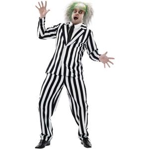 fun shack Black and White Striped Suit Mens Costume, Halloween Costumes for Adults, Halloween Costumes for men (Medium)