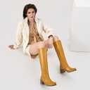 Knee High Boots Women Square Toe Chunky Block Long Boots Low Heel Tall Boots (8, Banana)