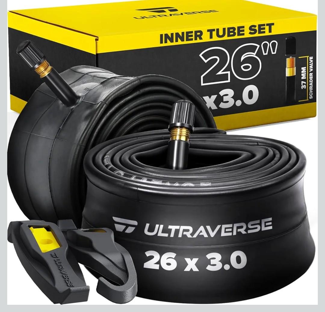 Ultraverse 20x4.0, 24x4.0, 26x4.0, 20x3.0, 26x3.0 Inner Tube Set with Schrader Valve-Ideal for Mountain Bikes & E-Bikes with 20/26-Inch Fat Tires-Durable & Reliable Performance 2 Pack with Tire Levers