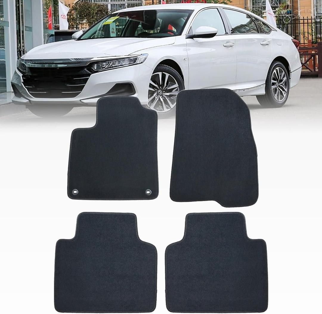 GXARTS 4 PCS Front & Rear Floor Mats Carpet Velour Black Replacement Compatible with Honda Accord Sedan 2018 2019 2020 2021 2022 Anti- Slip