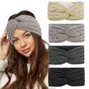 CAVETEE Winter Headbands for Women, 4 Pieces Ear Muffs Crochet Soft Lined Elastic Ear Warmers for Women Christmas Gift
