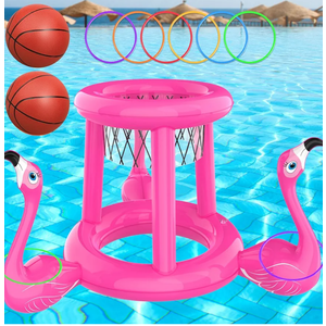 Pool Toys Pool Floats Pool Games for Kids Adult, Inflatable Pool Basketball Hoop & Ring Toss Game, 2-in-1 Pool Floating Outdoor Party Water Toy for Adults Family Kids Ages 4-8-12 (Pink-1)