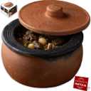 Hakan Efes Clay Cooking Pots with Lids, SMALL 1.9 Quarts Clay Pots for Cooking, UNGLAZED Twice Baked Traditional Casserole Rice Pots for Stove Top, Indian Korean Terracotta Roaster, 60.9 oz (1.8 L)