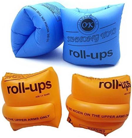 Topsung Floaties Inflatable Swim Arm Bands Rings Floats Tube Armlets for Kids and Adult (_Blue + Orange)
