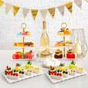 Teenyyou 20 Pack Dessert Table Display Set 8 Pcs 3 Tiered Cupcake Stand with Gold Edges 12 Pcs White Dessert Serving Tray for Wedding Birthday Tea Party Decorations (Round and Square)