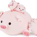 Achwishap 5PCS Pig Family,Pig Stuffed Animal Mommy with 4 Pig Babies Plush,Cute Pig Plush Pillow Cushion Doll,Kawaii Pig Plush Toy Hugging Pillow for Kids Adults Birthday Gifts(16 Pig Family)
