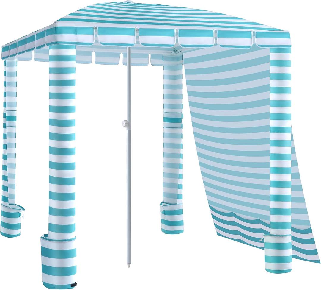 Umineux Beach Cabana - 6FT Beach Canopy with Side Wall, Easy Setup Beach Tent Sun Shelter, Waterproof Tent - Portable Shade for Whole Family (Green Stripes)