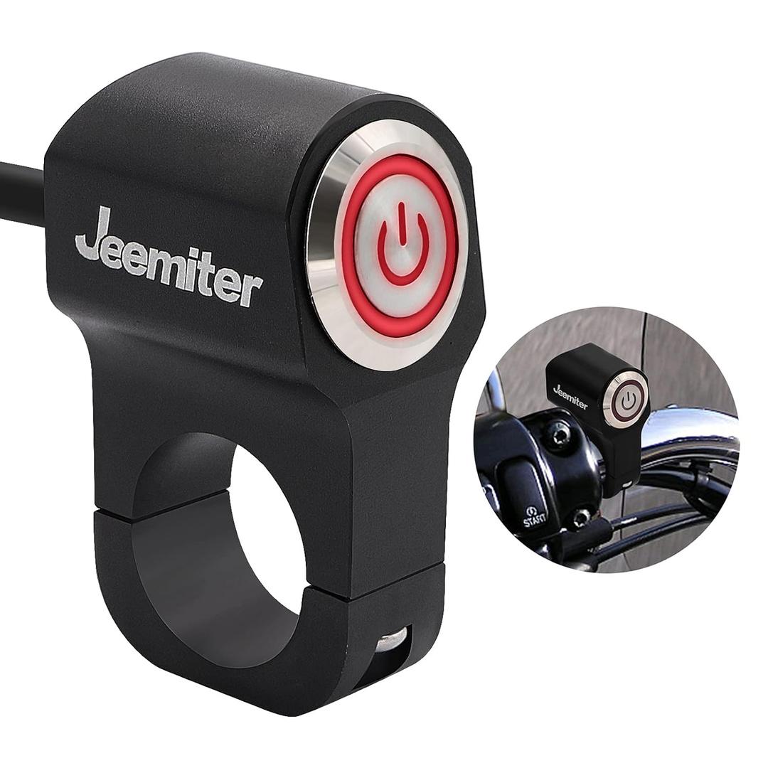 Jeemiter 7/8 inch (22mm) Motorcycle Handlebar Switch 12V 10A, CNC Aluminum Alloy ON/Off Power Switch with LED Indicator Light for Fog Light, Headlight, Accessories