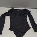 PUMIEY Women's Scoop Neck Long Sleeve Bodysuit Body-hugging Sexy Tops Smoke Cloud Collection (01 Jet Black), Small
