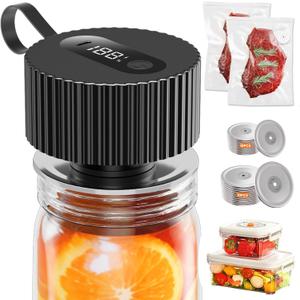 Electric Mason Jar Vacuum Sealer, Upgraded Handheld Vacuum Sealer Kit for Food Storage, Cordless Jar Sealer for Wide & Regular Mouth Jars, Bags, Containers