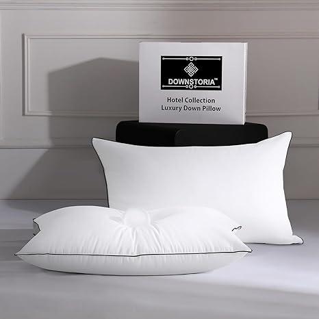 Feather Down Pillows Queen/Standard Size Set of 2, Luxury Hotel Collection Bed Pillow 2 Pack, Down Surrounded Pillows for Sleeping, Soft Fluffy for Side Sleepers 20x28 in.