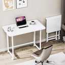 Folding Desk,Not Require Assembly,Small Foldable Desk 31.5" for Small Spaces,Space Saving Computer Table Writing Workstation for Home Office,White, 15.7"D x 31.5"W x 30"H