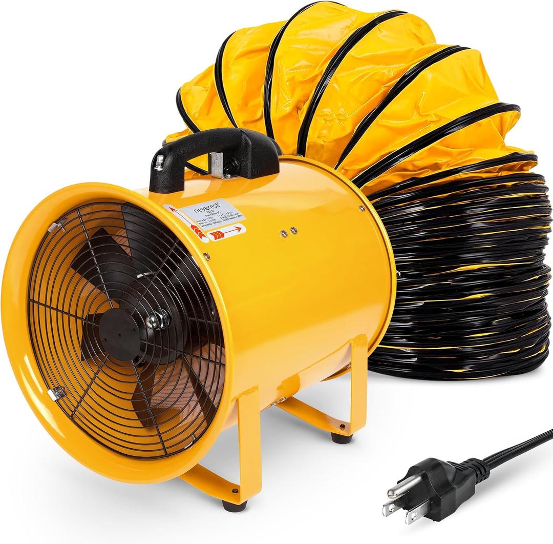 neverest 12-Inch Industrial Blower Fan, High-Powered 2400 CFM Portable Blower/Exhaust Fan with 32ft Flexible Hose, 7ft Cable/Plug, Heavy-Duty Exhaust Fan for Construction, Workshops