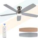 52 inch Low Profile Ceiling Fans with Lights and Remote Control,Black Flush Mount Ceiling Fan,Noiseless,Reversible DC Motor,Memory Program,Modern Hugger Ceiling Fan for Indoor Outdoor Use (Brushed Nickel)