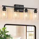 Unicozin Modern Bathroom Light Fixtures, 4 Light Vanity Lights Over Mirror, Black Wall Lamp with Clear Glass for Living Room Cabinet Bedroom Porch