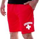 LIFEGUARD Officially Licensed Mens Active Running Performance Shorts Moisture Wicking (M) Red