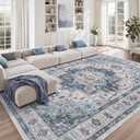 zesthome Area Rugs 9x12, Washable Rug Non-Slip Low Pile Rugs for Living Room, Bedroom, Home Decor Vintage Large Area Rug (Blue,9'x12')