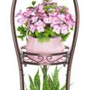 KMOTASUO 3 Tier Tall Plant Stand Indoor Outdoor for Large Planter, Multiple Level Flower Holder Organizer Rack for Patio Office Bathroom Corner, Sturdy Heavy Duty Metal, Vertical Display, Bronze