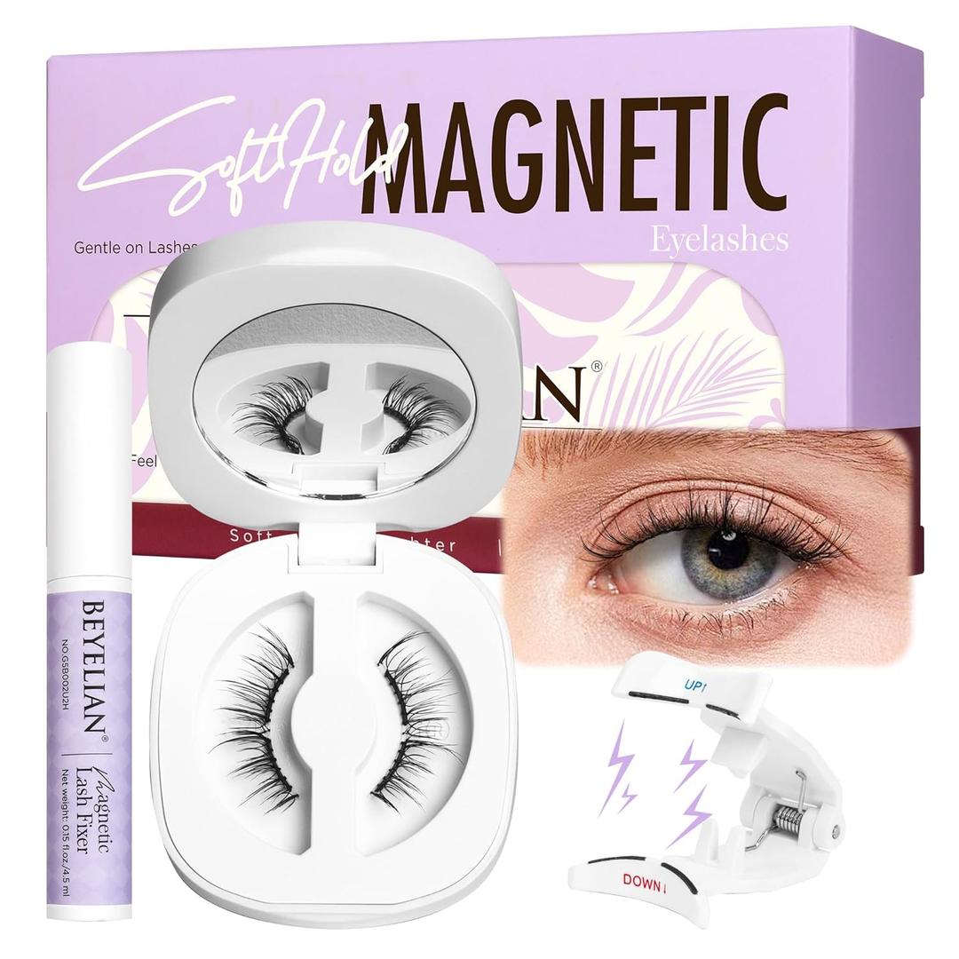 BEYELIAN Magnetic Eyelashes with Applicator, Soft Magnetic Lashes Natural Look Upgrade Lash Fixer Comfortable & Secure Fit Easy to Apply Reusable (CS101+Lash Fixer)