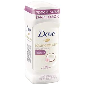 Dove Advanced Care Antiperspirant Caring Coconut, 2 Count Deodorant Stick for Women, for 48 Hour Protection And Soft And Comfortable Underarms, 2.6 oz