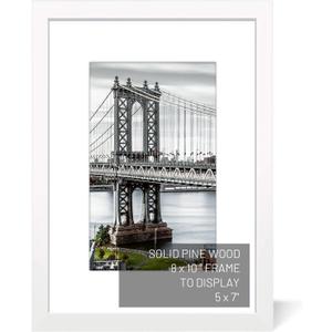 8x10 Solid Wood Picture Frames with Mat or without Mat - 5x7 & 8x10 Sizes - Wall Mount or Table Top (White)