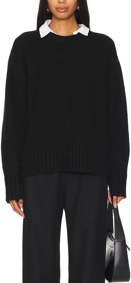 Aigeman Women Oversized Crewneck Chunky Knit Sweater Drapped Shoulder Long Sleeves Fall Pullover Sweaters Top Trendy Outfits (Black, S)