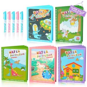 CMTOOP 5 Pack Water Coloring Books for Toddlers 1-3 - Mess Free Painting for Kids & Reusable Magic Water Activity Book - Aqua Art Travel Toys & Educational Arts and Crafts Gifts for Boys Girls Age 2-4