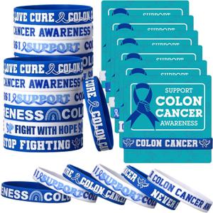 30 Sets/ 60 Pcs Colon Cancer Awareness Silicone Wristbands with Blue Ribbon Cards Bulk, Blue Ribbon Awareness Supplies for Charity Support Events Cancer Prevention Event Supplies