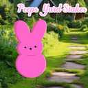 24 Inch Easter Yellow Bunny Metal Yard Signs with Stakes Easter Outdoor Lawn Decorations Pink Bunny Peep Signs Sturdy Reusable Spring Yard Decor for Front Yard Garden, Pink