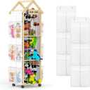 Stuffed Animals Storage Zoo, 2in1 Wooden Stuffed Animal Cage with Storage Bags, Large Soft Toy Organizer with Wheel, Stuffed Animal Tower Holder for Playroom Bedroom Nursery Room Kid Room