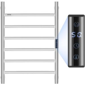 VEVOR 6 Bars Towel Warmer Rack, Wall Mounted Heated Towel Rack for Bathroom, IPX5 Waterpoof Towel Heater Rack with Timer & LED Display Screen, 5 Levels Adjustable Temperature Towel Heater, Silver