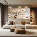 Large Abstract Canvas Wall Art Decor Beige Floral Tree Wall Decor 29" X 58"