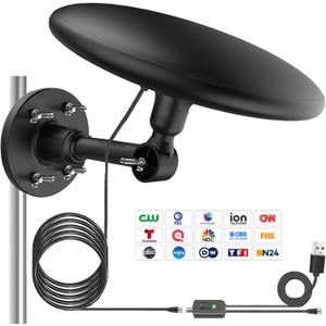 Omni Directional Outdoor TV Antenna, Outdoor Antenna for Smart TV, 720 Long Range Reception Digital HD Signal, with 35ft HDTV Cable, for Attic/Camper/RV/Boat, 2025 Latest (Black, Larger)