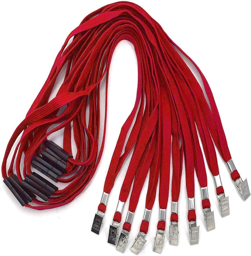 Safety Black Lanyards Breakaway Lanyard Comfortable Neck Straps Premium Bulk Lanyards Badge Bulldog Clip (Red, 25 Pack)