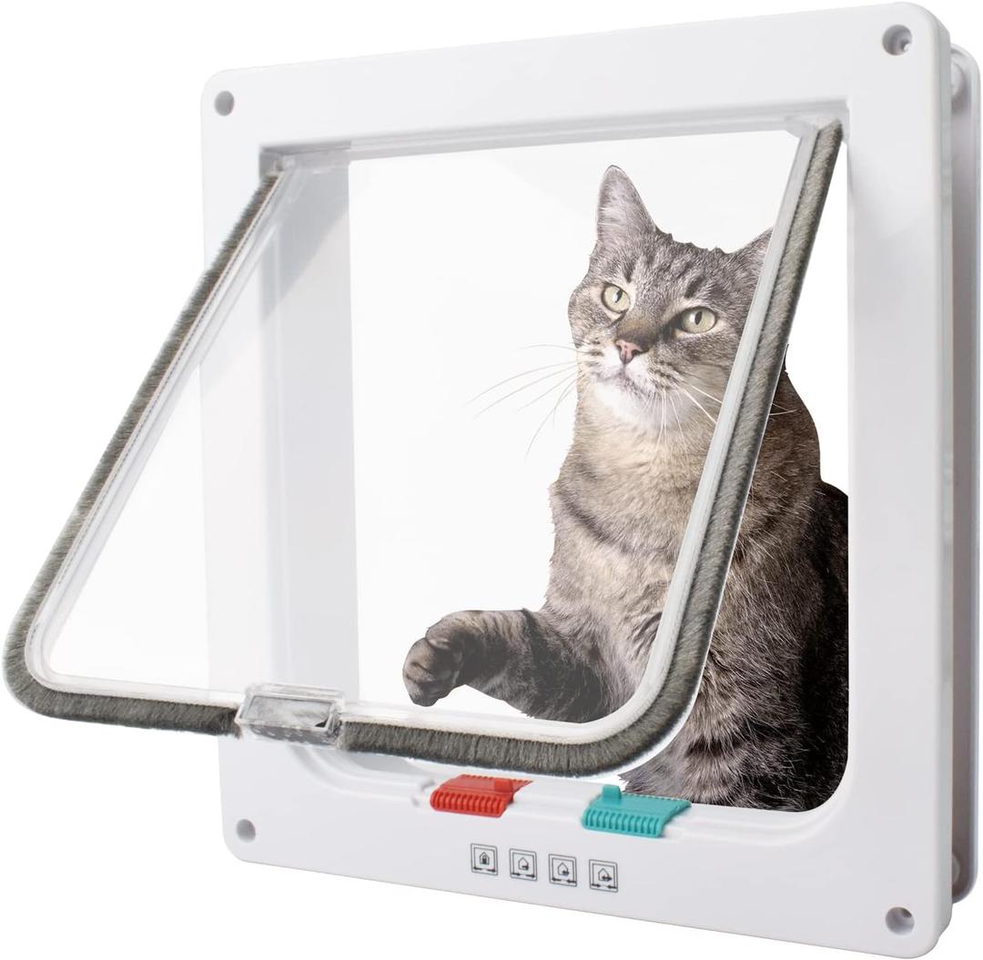 Cat Flap Door 4 Way Locking Weatherproof Pet Doors for Interior Exterior Sliding Door Doggie Door Insert