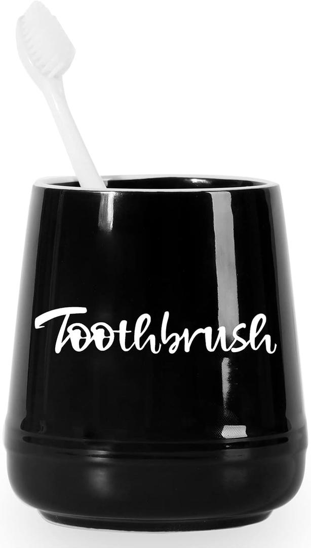 LEETOYI Porcelain Toothbrush Holder for Bathroom Vanity and Countertop, Brushing Holder Easy to Clean (Black)
