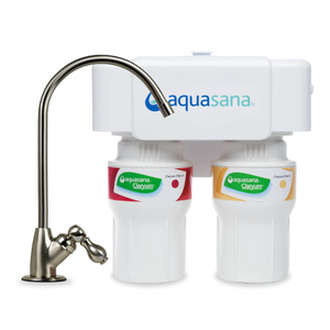 Aquasana Under Sink Water Filter System - Reduces PFAS, Lead, & Chlorine in Drinking Water - Under Counter Claryum Filtration for Kitchen - 2-Stage - Brushed Nickel Faucet - AQ-5200.55