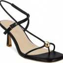 Womens Strappy Kitten Heeled Sandals Square Open Toe Thong Flip Flop Sandals Comfort Summer Dressy Beach Party Shoes (8, Black)