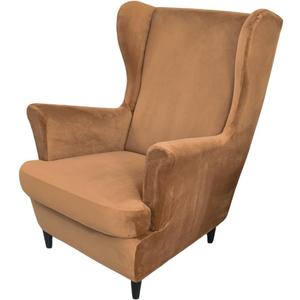 Wing Chair Slipcovers, 2 Piece Stretch Wingback Chair Cover Soft Velvet Armchair Covers with Elastic Bottom for Living Room Bedroom (Camel)