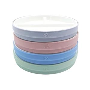 Elk and Friends Kids 6.7” Porcelain Divided Plates with Silicone Sleeves | Suitable for Babies/Kids/Toddlers | Microwave & Dishwasher Safe | Non Slip | Snack Dishes