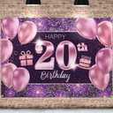 Happy 20th Birthday Banner Backdrop - 20 Birthday Party Decorations Supplies for Women Her - Pink Purple Gold 4 x 6ft