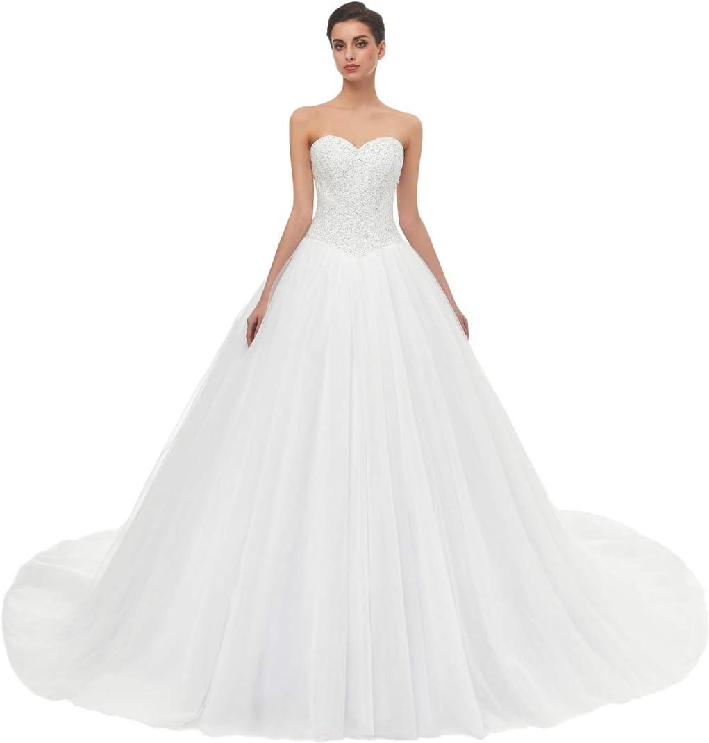 Likedpage Sweetheart Tulle Ball Gown Wedding Dress, A-line Bridal Gown with Train