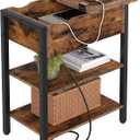 HOOBRO End Table with Charging Station, Narrow Side Table, Flip Top Nightstand with USB Ports and Outlets, Bedside Tables with Shelf for Small Spaces, Living Room, Rustic Brown BF341BZ01, 10.2 L x 18.9 W x 25.2 H
