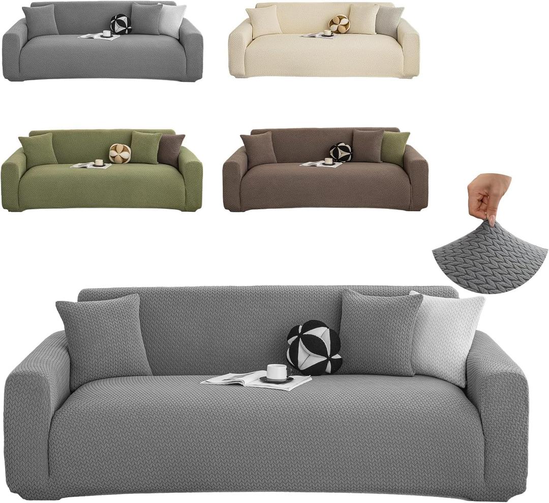 Stretch Couch Covers, Couch Covers for 2 Cushion Couch Sofa pet Friendly, Washable, Furniture Protector Sofa with Elastic Bottom for Cats, Dogs (Wheat Ear Style, 2 Seats(57" - 70"), Wheat Ear Style - Dark Gray