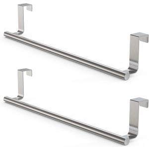 Over-Cabinet Door Towel Rack, 14-inch Extra-Wide Stainless Steel Bar for Kitchen & Bathroom Cabinets (NOT for Room Doors), Fits Cabinet/Wardrobe Doors up to 0.8", 2 Pack, Sliver