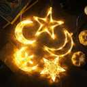 Tujoe 5 Pcs Ramadan Decorations Lights Eid Mubarak Moon Star Window Light LED Battery Powered Islam Window Silhouette Light Islamic Muslim Ramadan Hanging Decor for Wall Home Baby Room Outdoor Patio