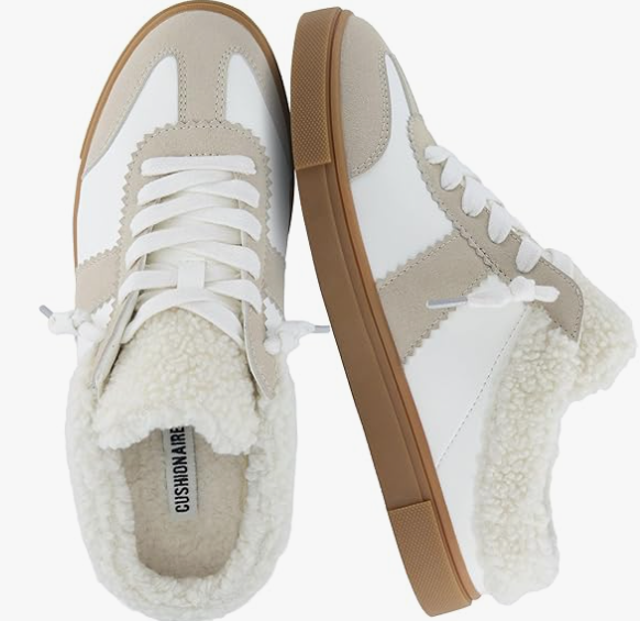 CUSHIONAIRE Blade Women’s Slip On Sneaker Mule – Faux Leather & Suede Backless Sneaker with Memory Foam & Cozy Lining, Size 6.5