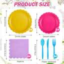Yungyan 144 Pcs Pastel Scalloped Paper Plates and Napkins Fancy Pink Yellow Purple Colorful Princess Tableware Set Serve 24 Party Supplies Plastic Cutlery for Dollhouse Birthday Spring Unicorn Party