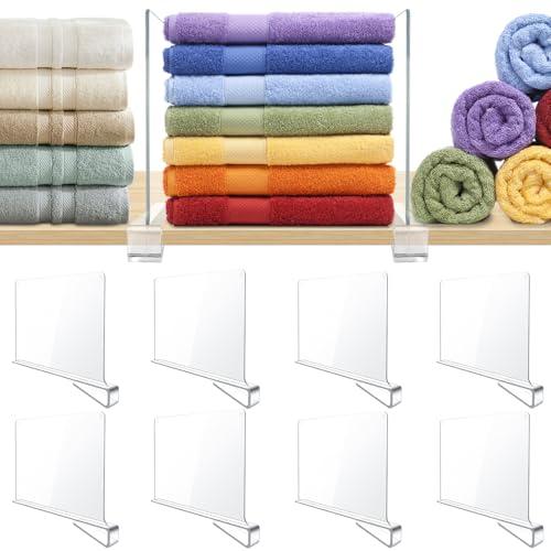 BAUMFEUER 8 Pack Clear Acrylic Shelf Dividers for Closet Shelf Organizer of Bedroom Kitchen Office Bathroom Organizer for Clothes Books Hats and Handbags