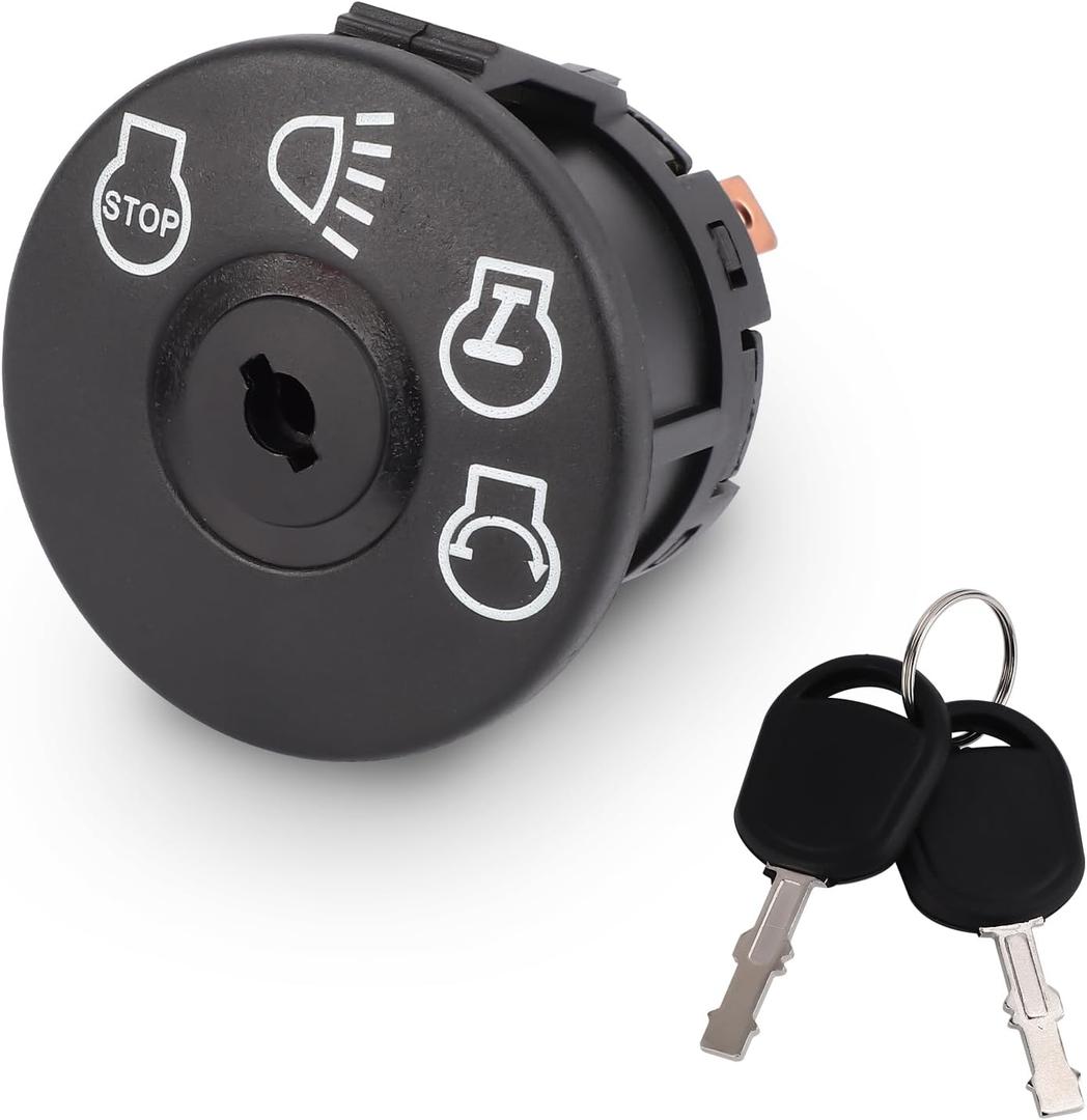 Lawn Mower Starter Ignition Switch with Key 7 Terminals for Husqvarna Sears Craftsman John Deere Parts, 4 Position Ignition Starter Switch Compatible with 175566 175442 GY20074 and More